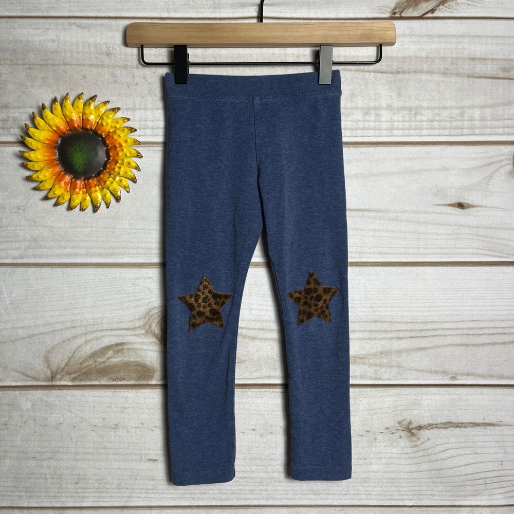 Crewcuts Girls Size 4 Blue Leggings with Leopard Star Knee Patches